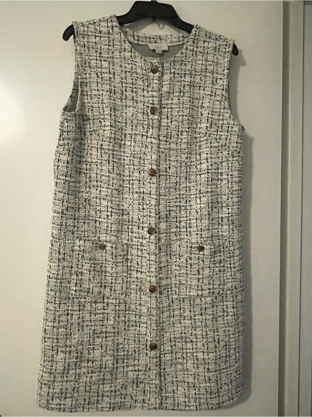 LOFT Black and Cream Sleeveless Tweed Shift Dress
